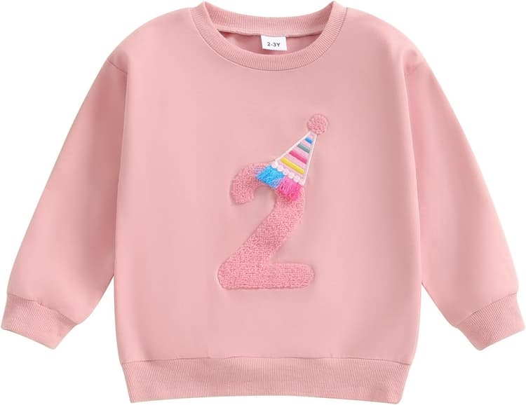 Tenues d'anniversaire pour bébés filles, garçons, t-shirt à manches longues, col rond, lettre brodée, coupe ample, vêtements pour tout-petits, cadeau d'anniversaire pour filles