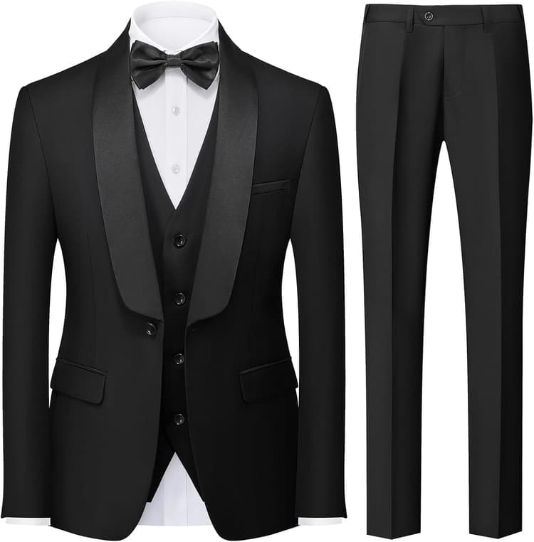 KUDORO Costume Homme 3 Pièces Slim Fit Mariage Business Smoking d'affaires à Un Bouton pour Fête Bal Blazer Veste et Pantalon Gilet