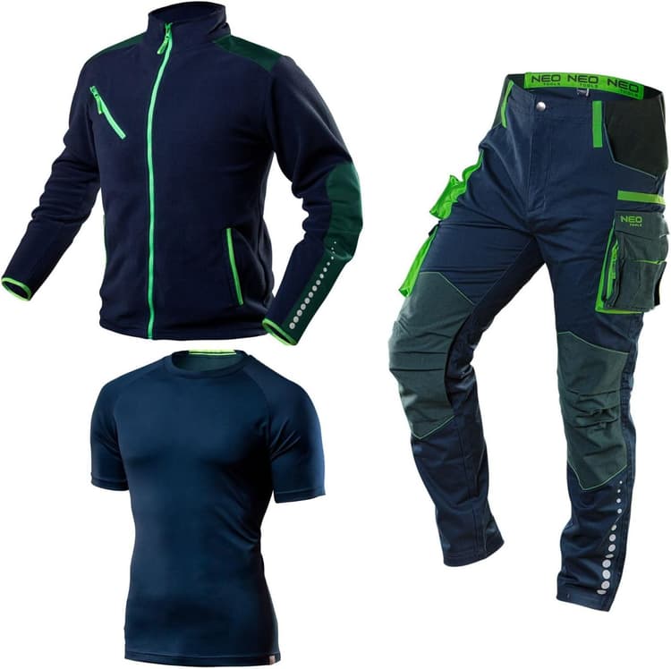 NEO TOOLS Veste de travail en polaire premium pour hommes, (taille S-3XL) 300 g/m² | ou ensemble avec pantalon de travail et t-shirt | Éléments réfléchissants, vêtements durables