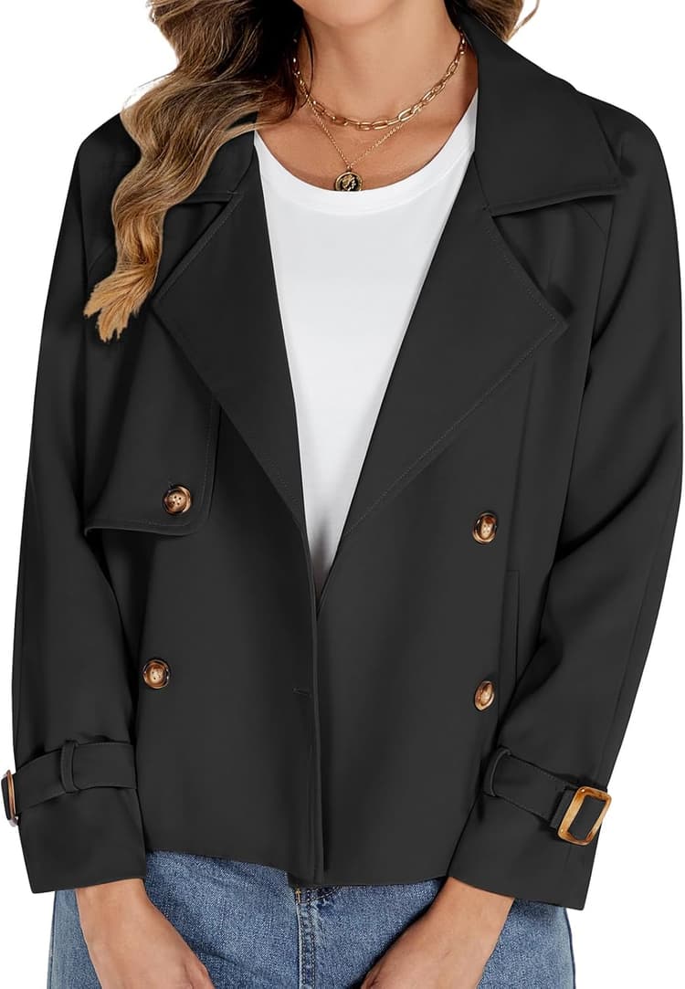 Tuopuda Trench Court Femme Trench Coats Printemps Automne Double Boutonnage Blazer Manteau Jacket Col Rabattu Classique Coupe Vent Veste OL Bureau Affaires Outerwear Léger Casual
