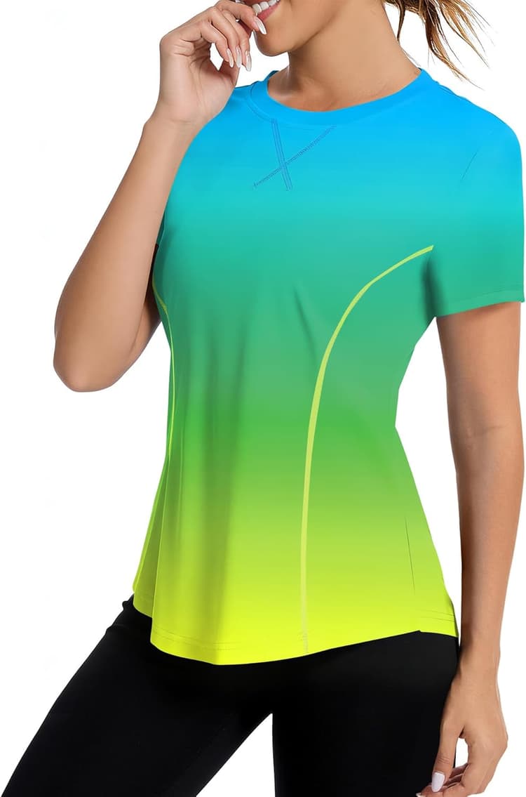 AVOOGUE Women's Short Sleeve Workout Tops Quick Dry Athletic UPF50+ Sun Protection Shirts Gym Hiking Running Yoga Clothes
