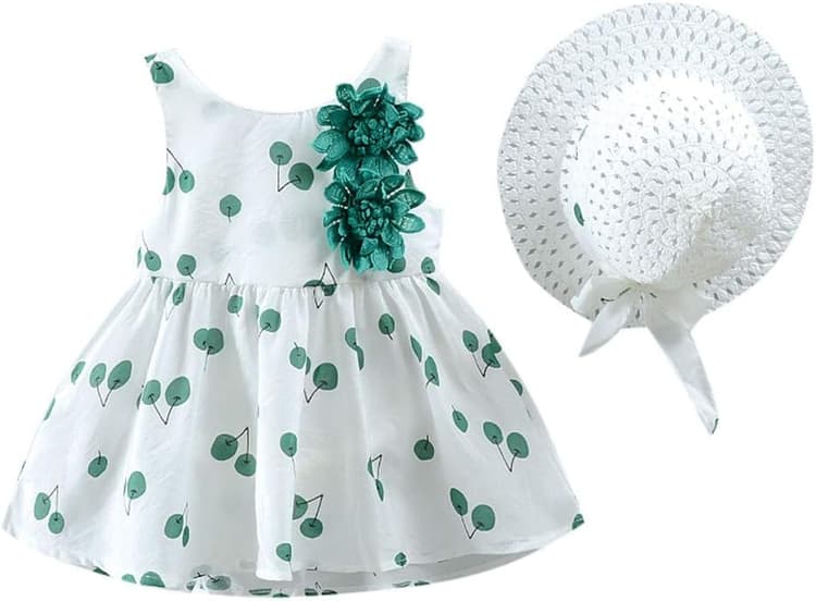 Generisch Tenue cerise imprimée pour bébé princesse enfant fille habiller + bonnet enfant fille vêtements & jupe (6-12 mois) 2 pièces enfants