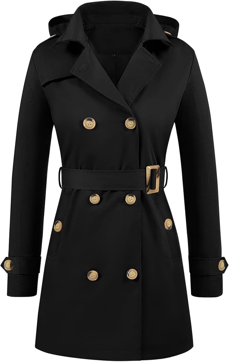 Yuson Girl Trench Coat Femme Double Boutonnage Manteau Classique Coupe Vent Trench Femme Capuche Impermeable Légère Parka mi Saison Casual Vestes Printemps Automne avec Ceinture
