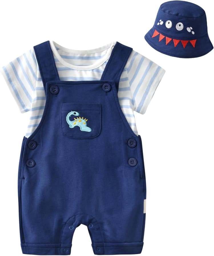 Volunboy Ensemble 3 pièces Décontracté pour Bébé Unisexe, Combinaison Courte, T-shirt et Chapeau Nouveau-né à Nourrisson