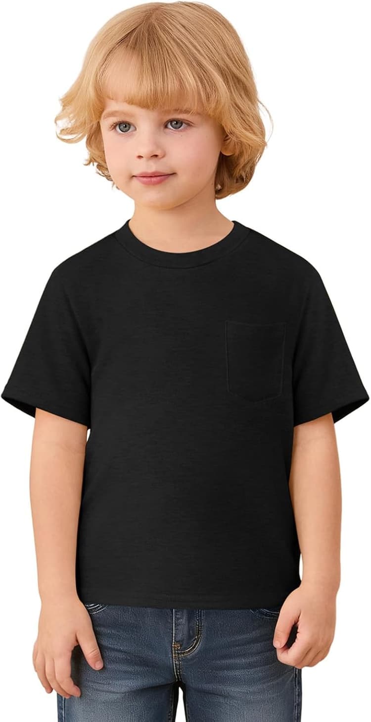 Haloumoning Toddler Baby Boys Short Sleeve T Shirts Kids Summer Basic Crewneck Tops Tees with Pocket 9M-8Y
