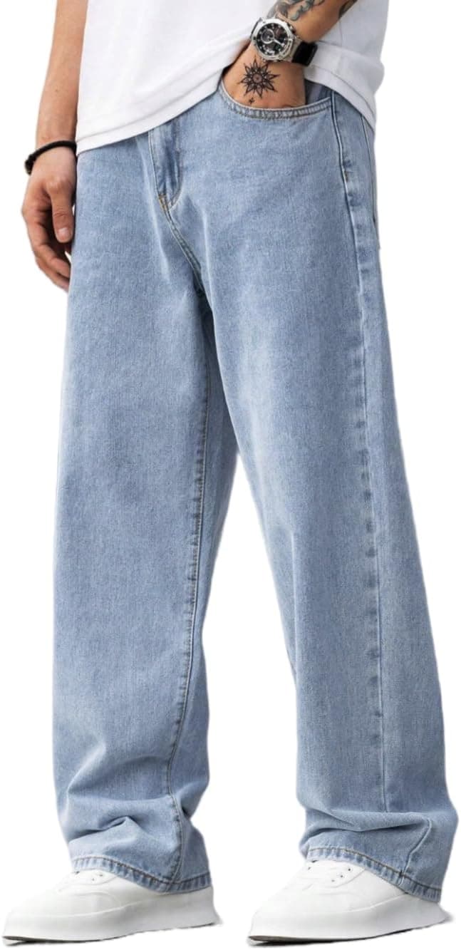 Jean Baggy Homme Y2K Streetwear Vintage Jeans Loose Fit Pantalon en Denim Jean Large Homme Droit Décontracté