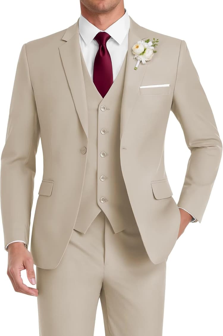 HUUTOE Costume 3 pièces élégant pour homme, pour mariage, bal de fin d'année, affaires, blazer à un bouton, veste, gilet et pantalon, smoking