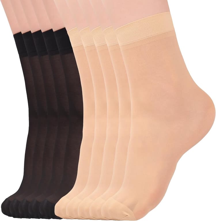 10 Pairs Ankle Socks for Women 20D Sheer Soft Tight Nylon Hosiery with Reinforced Toe