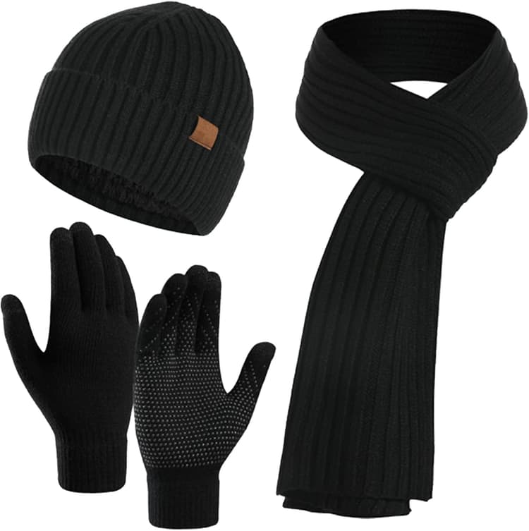 Ensemble de 3 pièces d'hiver unisexe avec bonnet, écharpe, gants chauds en tricot pour écran tactile, tenue longue écharpe pour homme et femme