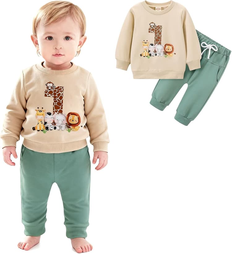 Ensemble Bébé Garçon 1 An Vetement Anniversaire 1 An Garcon Tenue de Fête 1er Ans Haut à Manches Longues + Pantalon 2 Pièces
