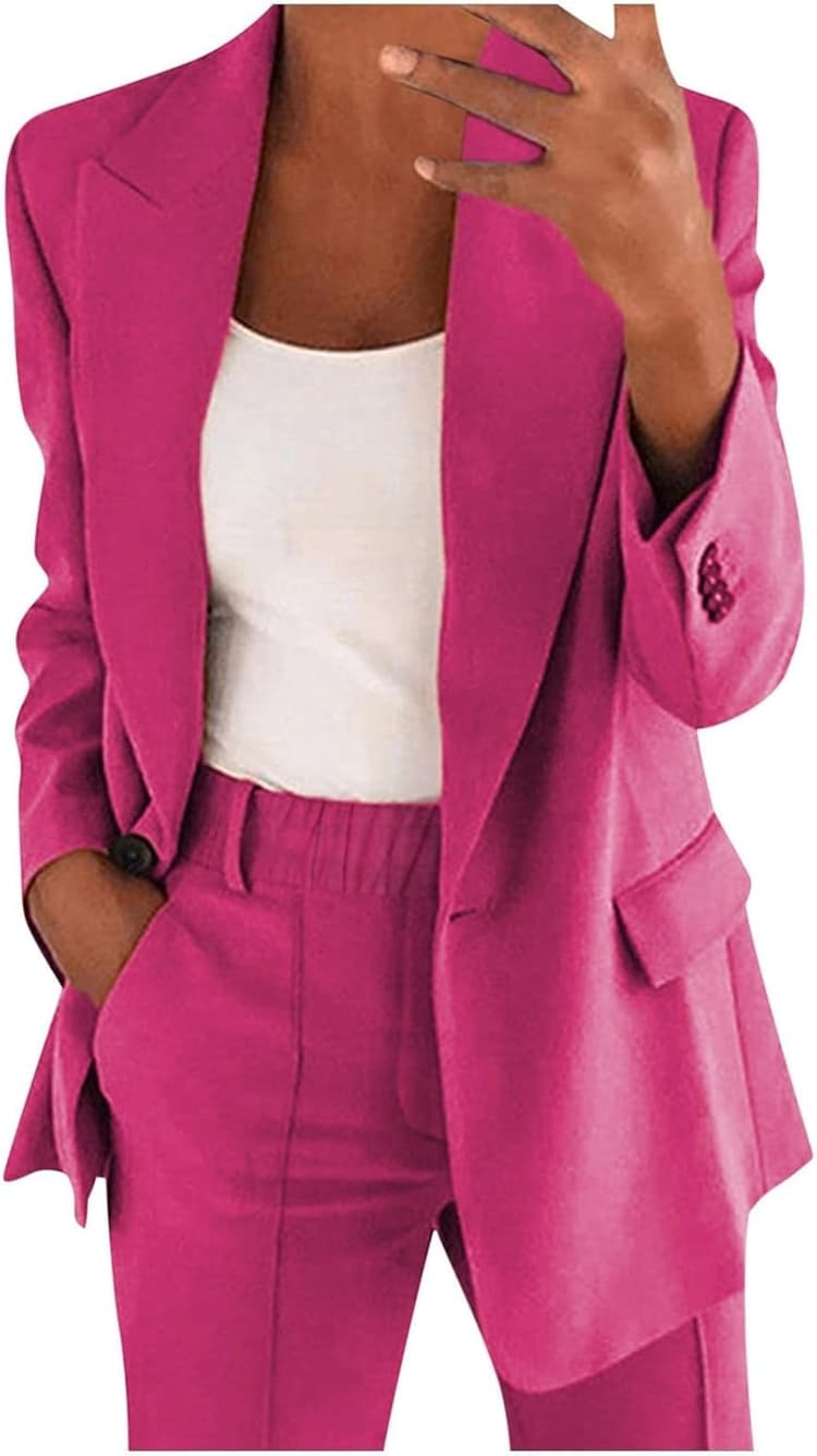 Generico Femme Élégante Curvy Pantalon et Veste Tailleur Femme Léger Bureau Costume Slim Fit Costumes et Vestes Femme Élégant pour le printemps et l'été