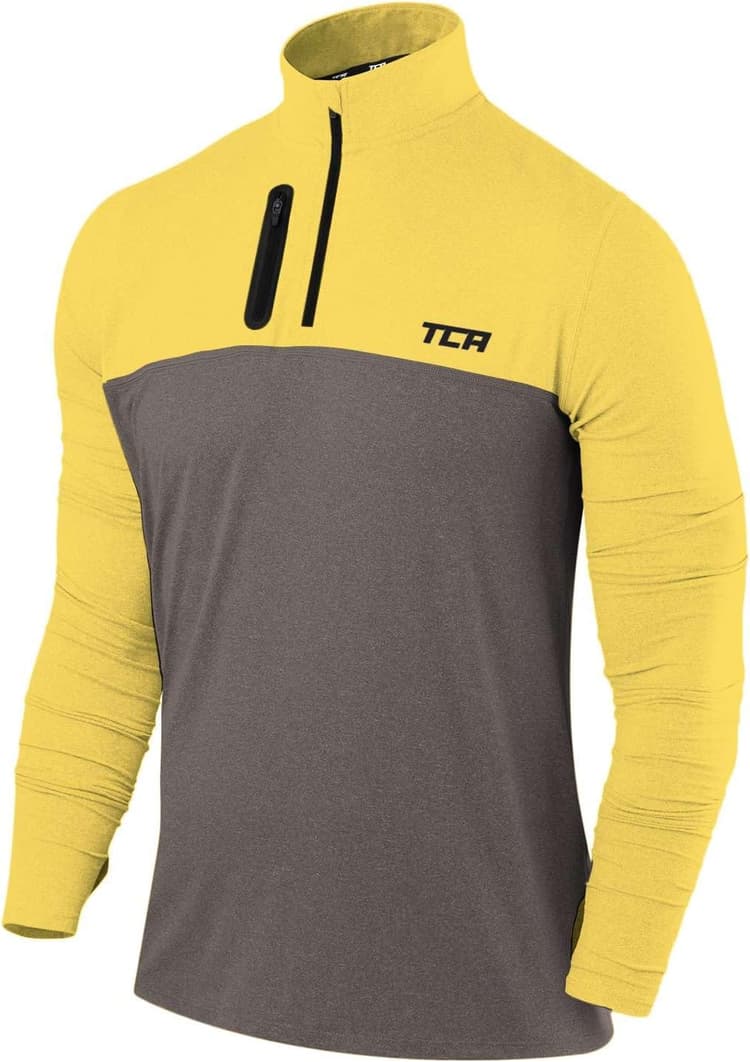 TCA Haut Running Homme Hiver - Vetement Sport Homme Manches Longues - Quickdry Fusion Pro avec Fermeture Éclair à Mi-Poitrine - Tenue pour Course à Pied et Jogging