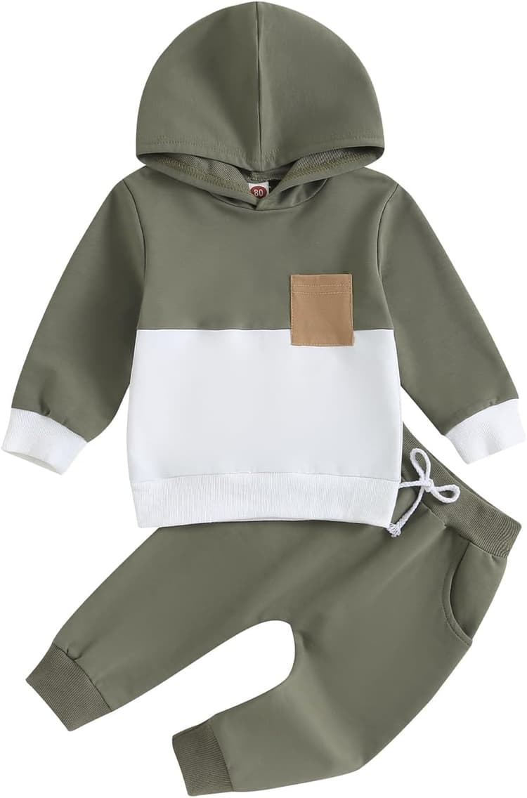 Carolilly Ensemble Vêtement Enfant Petit Garçon de 2 Pièce, Sweat-Shirt à Capuche à Manches Longues + Pantalon