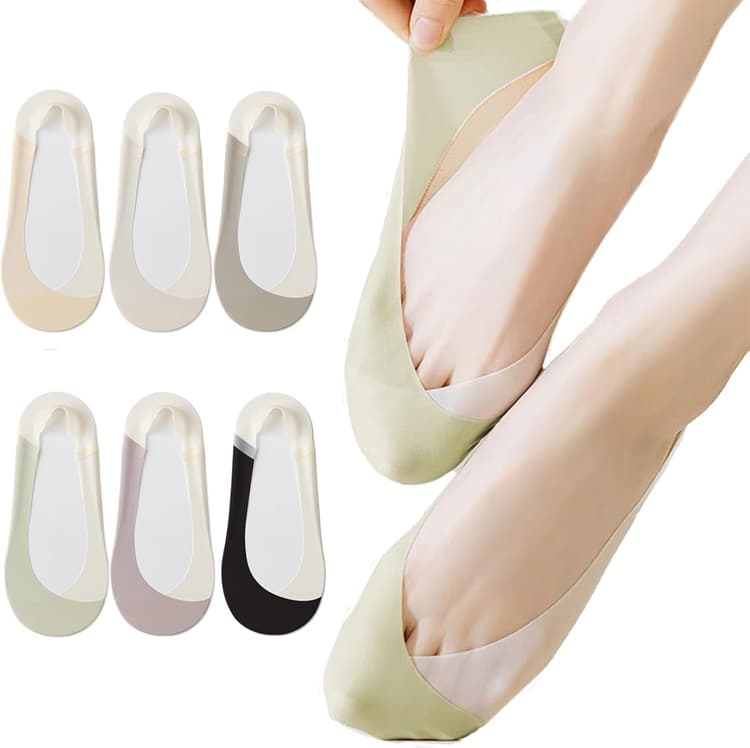 Vihir Chaussette Invisible Femme 6 Paires, Coupe Ultra Basse Chaussette Basse d'Été Femme Invisible Avec Anti-Dérapant Silicone,Taille 36-38 39-41