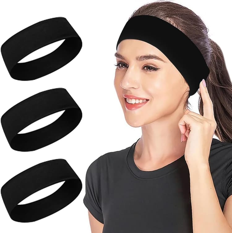 Bandeau Cheveux Femme Homme Unisexe Antidérapant - 3 Pièces - Bandeaux Élastiques Sportifs pour Yoga, Running, Fitness, Cyclisme - Accessoires Cheveux Homme Femme (Noir/Classique)