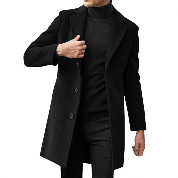 Homme Manteau Parka Laine Slim Classique Trench Mi-Longue Décontractée Duffle-Coats Veste Longue Classique Casual Outwear