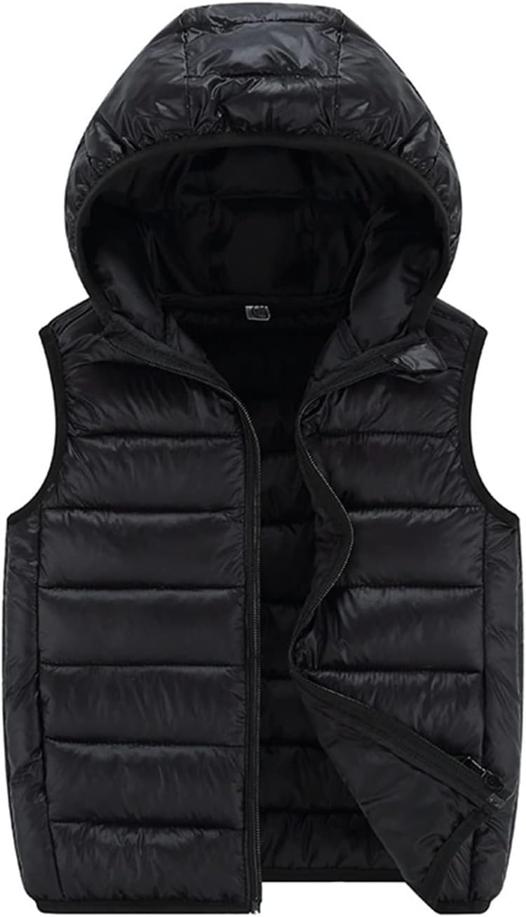 Doudoune sans Manche Enfant Garcon Fille Duvet Hiver Matelassé Veste à Capuche Gilet Couleur Unie D'Extérieur Chaud Gilets à Capuche avec Zippée Manteau en Duvet Veste Légère Manteau Chaud Coupe-Vent