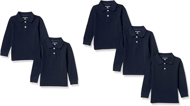 Amazon Essentials Boys and Toddlers' Long-Sleeve Pique Polo Shirts, Multipacks