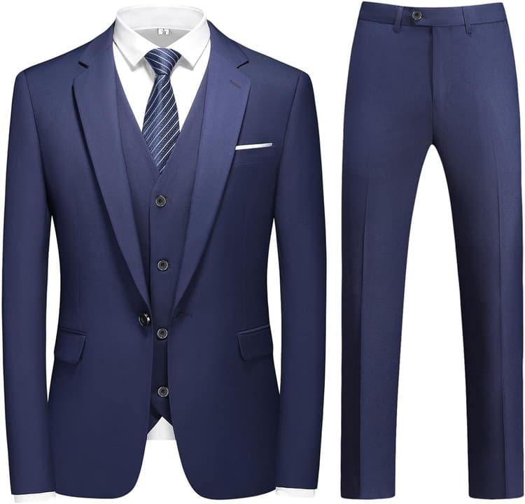 Costume Homme 3 pièces Mariage d'affaires Slim Fit Smoking à Un Bouton Men Suits 3 Piece pour Fête Confort Blazer Veste et Pantalon Gilet