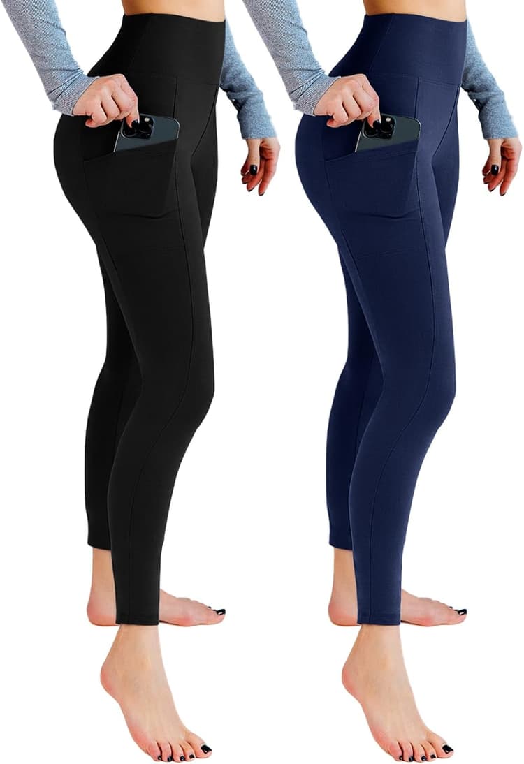 Lot de 2 leggings de sport opaques taille haute avec poches pour entraînement, sport, yoga, course à pied
