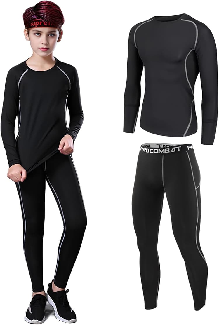 Ensemble de sous-vêtement Thermique pour Enfant Fonctionnel De sous-vêtement Thermiques Respirant Sport Thermiques Ensemble Unisexe pour Ski et Football