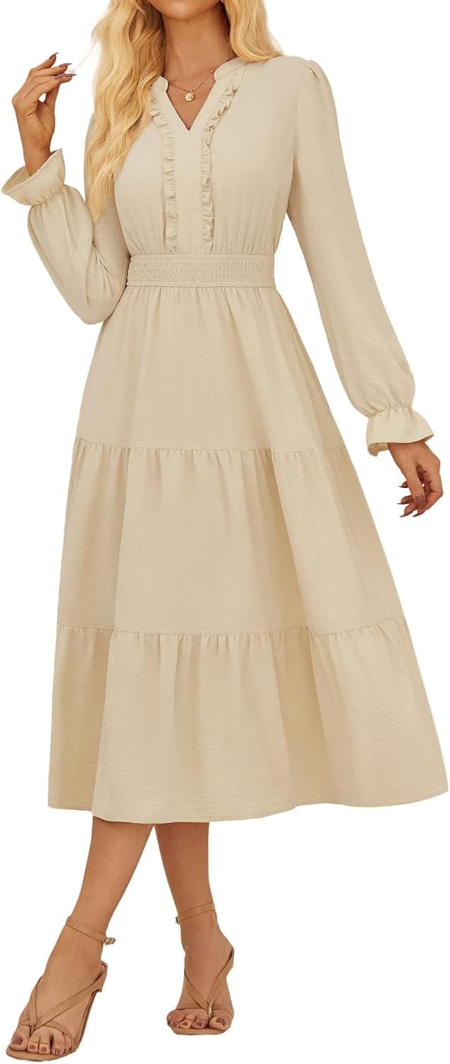 GRACE KARIN Robe décontractée bohème avec col en V et volants pour femme