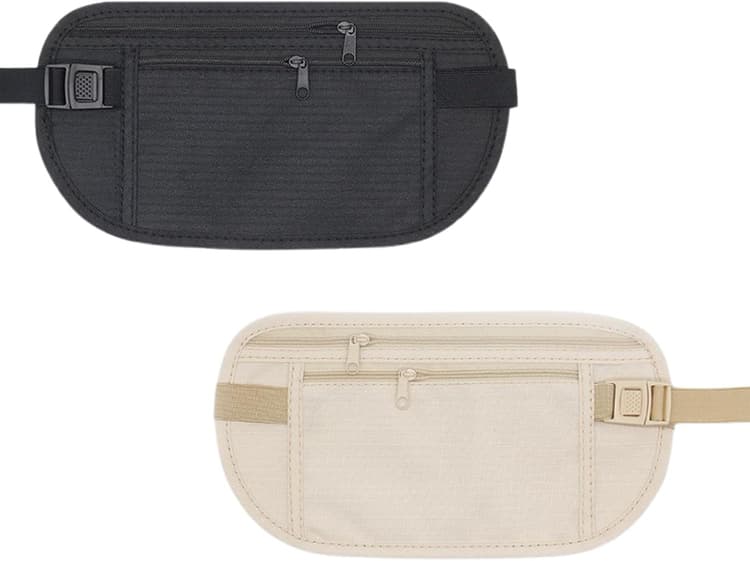 Lot de 2 ceintures cachées, ceinture anti-vol, ceinture de sport, ceinture réglable, imperméable, convient pour les téléphones portables, passeports, espèces, noir, beige, normal