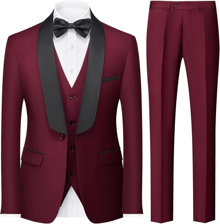 KUDORO Costume Homme 3 Pièces Slim Fit Mariage Business Smoking d'affaires à Un Bouton pour Fête Bal Blazer Veste et Pantalon Gilet