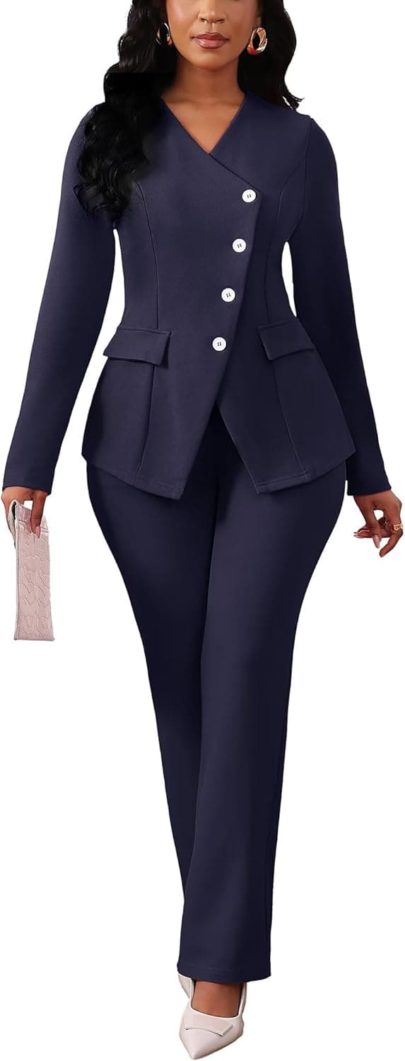 Mintsnow Pant Suits for Women Dressy Long Sleeve Blazer Jackets and High Waisted Wide Leg Pants Sets 2 Piece Work Outfit 2026
