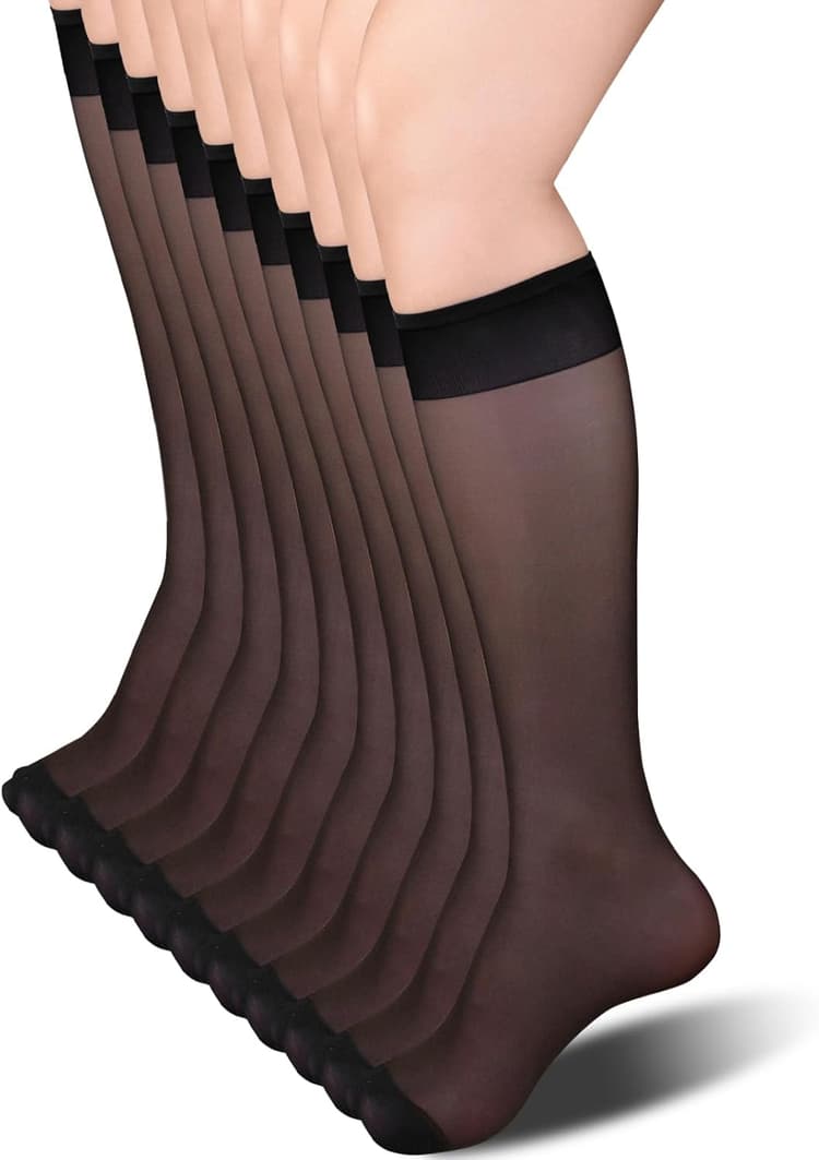 10 Paires Mi Bas Femme, 15 DEN Mi Bas de Contention Femme Élasticité Transparent Chaussettes Transparentes Confort Durable Maintien