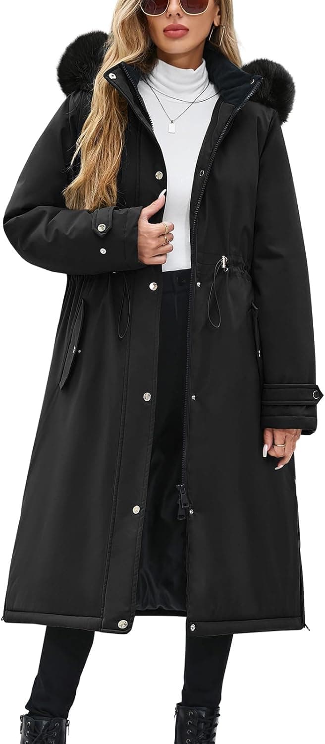 Yuson Girl Manteau Femme Hiver Longue Polaire Doublé Manteaux Épaisse Chaude Blouson à Capuche Elégant Zippé Parka Automne Hiver Coupe Vent Veste Doudoune Outercoat avec Cordon