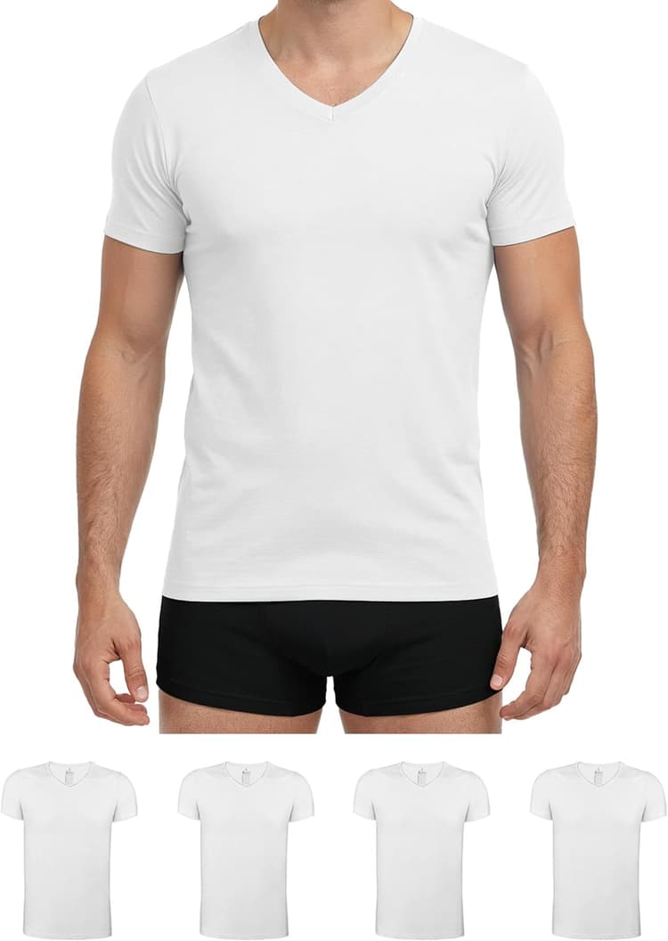 ALPIDEX Lot de 4 T-Shirts pour Hommes Débardeur à Manches Courtes Encolure en V Business Maillot de Corps