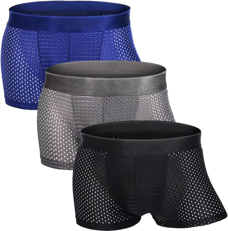 Boxer Homme Respirant Maille Shorties Soie Glacée Transparence Sexy sous-vêtement Ultra Cool et Confortable Caleçons