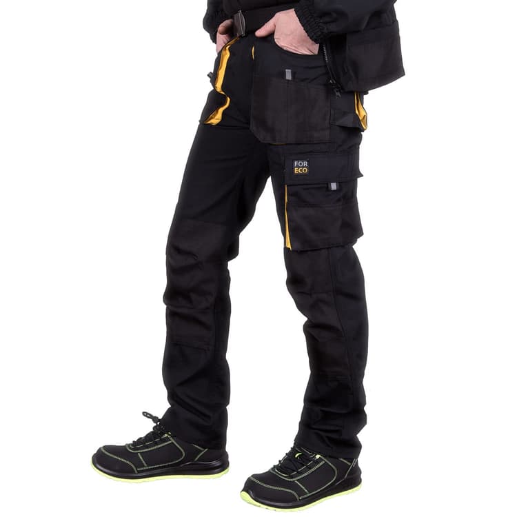 REIS FORECO-T BY46 Pantalon de Travail pour Homme, Protecteur, Anti-coupure, Cargo, 80% Polyester 20% Coton, Noir-Jaune, Taille 48