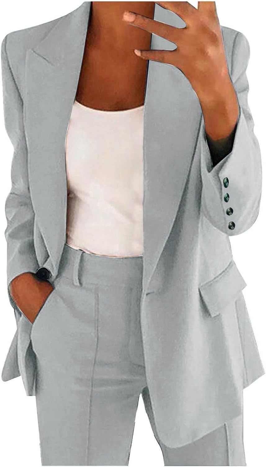 Costume femme pantalon et veste élégante soirée costume blazer à manches longues travail complets décontracté curvy deux pièces ensemble d'affaires bureau slim fit complet automne printemps