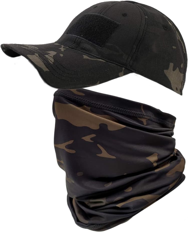 Camo Casquette Homme avec Refroidissement Cache-Cou Casquettes de Baseball Visage Écharpe Armée Tactique Militaire Chapeau Tour de Cou pour Courir Chasse Cyclisme Sports