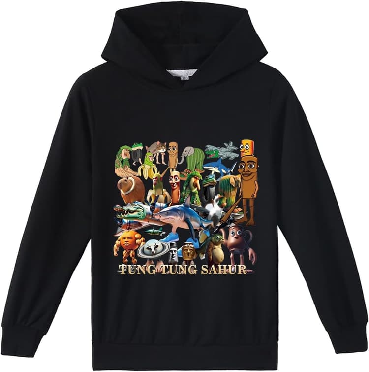 Sweat à Capuche pour Enfants, Tung Tung Sahur & Italian Brainrot Unisexe Sweat à Capuche pour Garçons & Filles