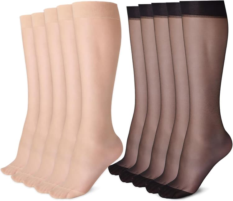 10 Paar Mi Bas Femme, 15 DEN Chaussettes Hautes Femme, Haute Élasticité Transparent bas nylon, Confortable Chaussettes de Contention, Durable Maintien Optimal