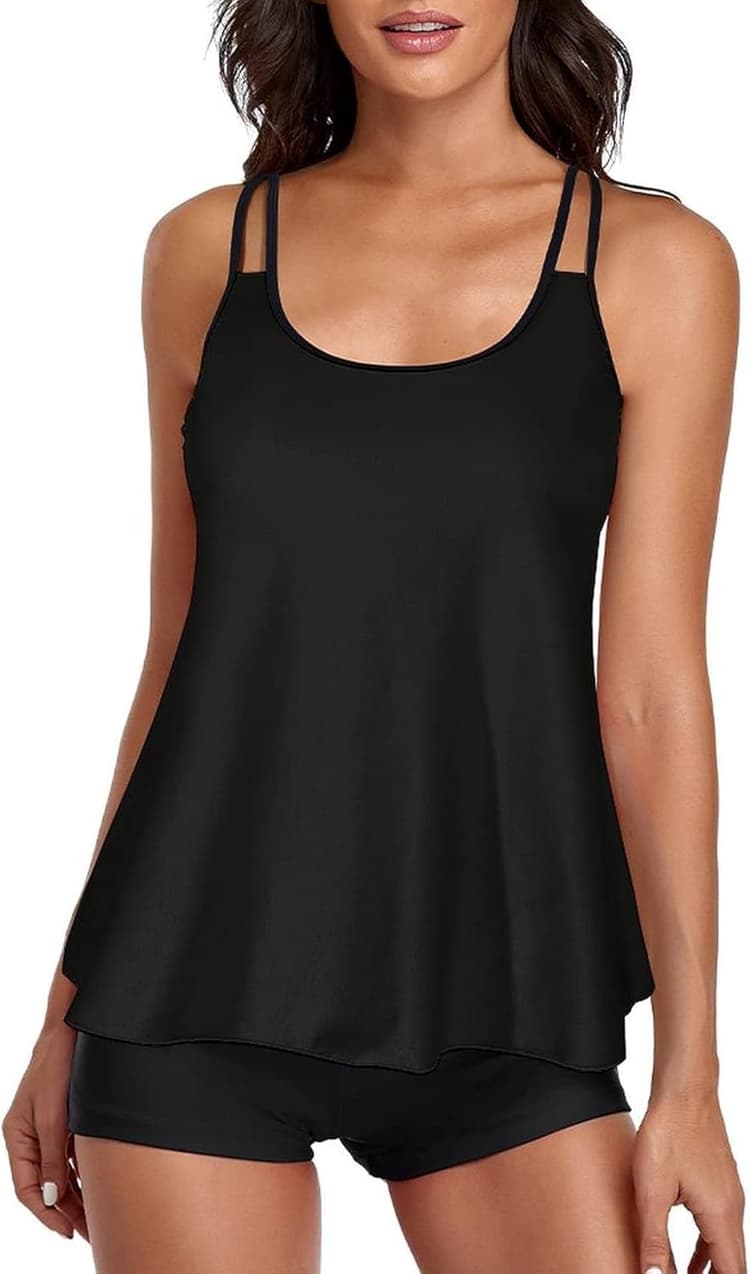 Urchics 2026 Women Two Piece Tankini Swimsuit Tummy Control Plus Size Long Torso Top and High Waisted Boyshorts Bathing Suits