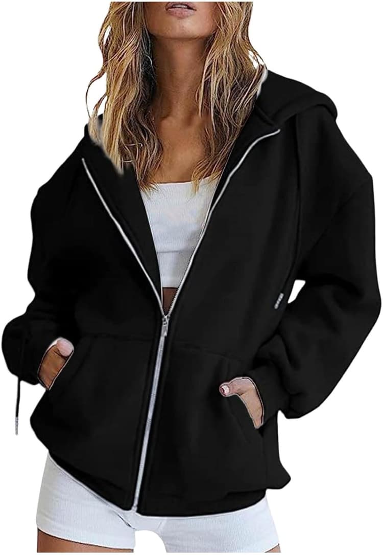 Sweat à Capuche Femme Zippé Manches Longues Décontracté Chaud Chic Élégant Streetwear Oversize Grande Taille avec Poches Veste Sport Casual Hoodie Sweatshirt Coton pour Printemps Automne Hiver