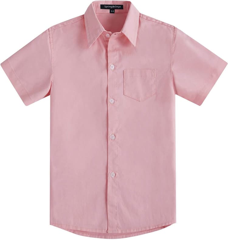 Spring & Gege Chemise Couleur Courtes Garçon Unie de Coton pour Enfants (3-14 Ans)