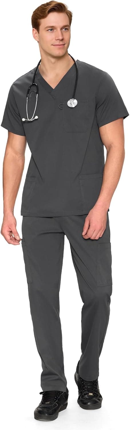 COZYFIT Scrubs for Men Set - V-Neck Scrub Top and Straight Leg Pants with 11 Pockets COZY SCRUBS