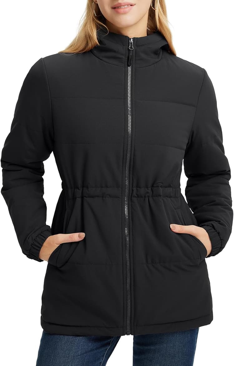 baleaf Women's Winter Coat Long Puffer Jacket Quilted Jackets with Hood Warm Running Insulated Hiking Snow