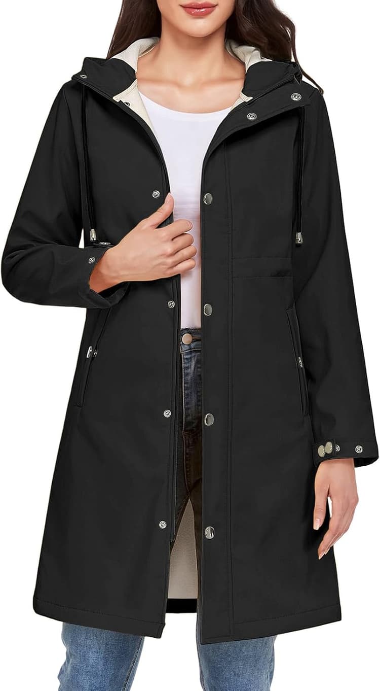 Tuopuda Veste Long pour Femme Manteau à Capuche en Polaire Manteau mi Saison Veste de Pluie à Fermeture éclair