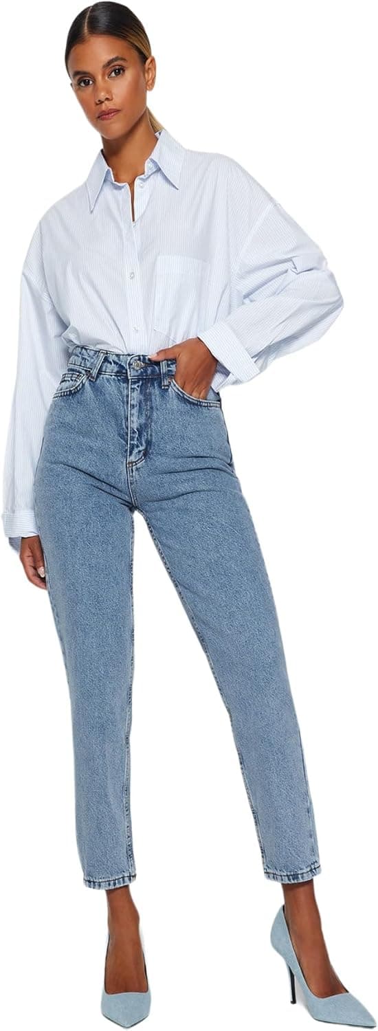 Trendyol Damen Gerade Fackel Hohe Taille Jeans Femme