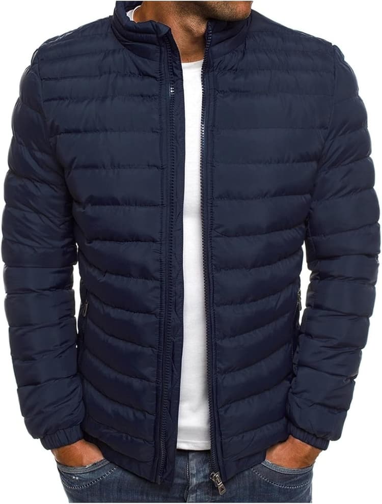 Générique Doudoune Homme Legere et Chaude Hiver Veste Chic sans Capuche Col Mao Manteaux Court Décontractée Blousons Zippée Couleur Unie avce Poches Automne Jacket