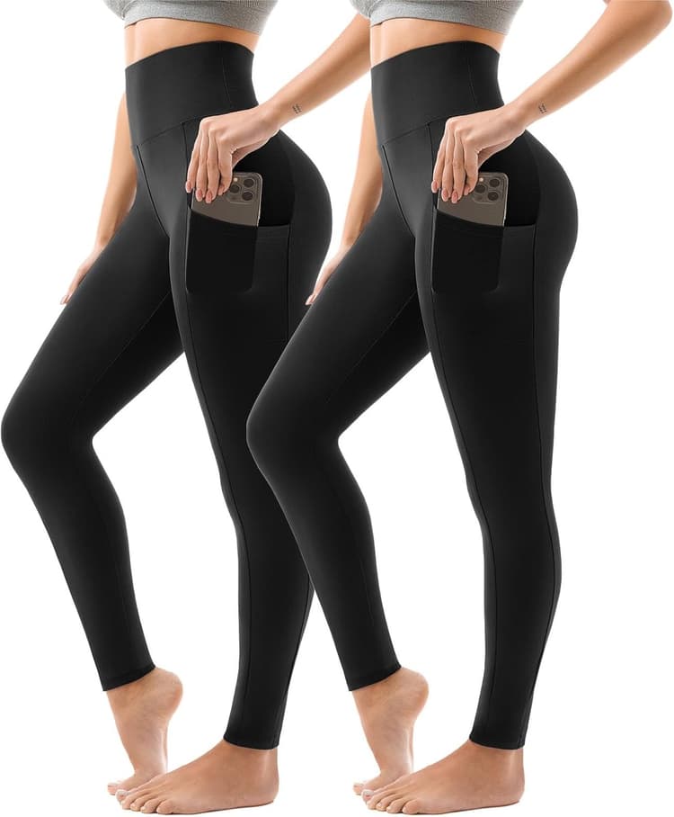 Lot de 2 leggings de sport taille haute pour femme, pour gym et yoga