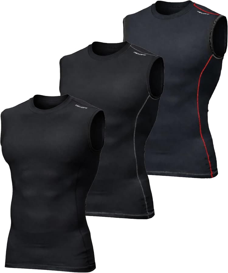 DEVOPS 3 Pack Men's Compression Shirts Sleeveless Workout Tank Top Baselayer for Gym Training, Running, Moisture Wicking
