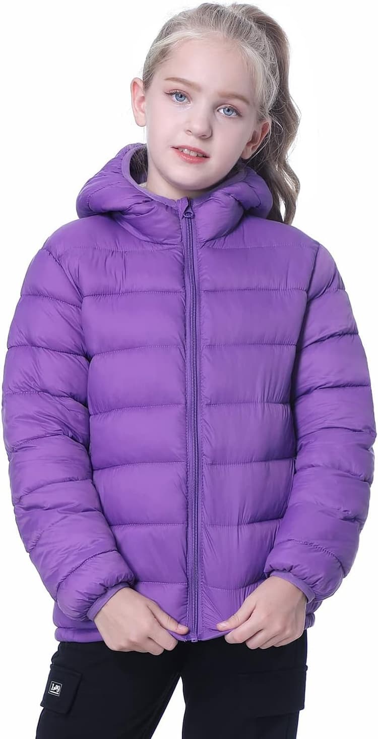 Hooded Puffer Jackets for Boys and Girls – Lightweight and Packable – Autumn and Winter Coat, Warm and Comfy