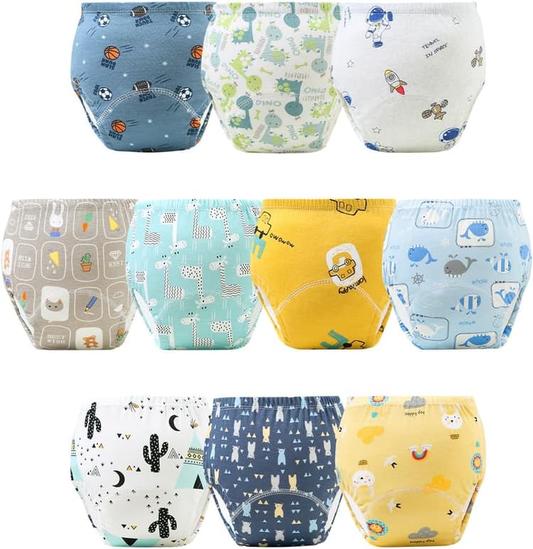 Lot de 10 culottes d'apprentissage réutilisables pour bébé et tout-petit, sous-vêtements lavables en coton avec motif de dessin animé pour garçons
